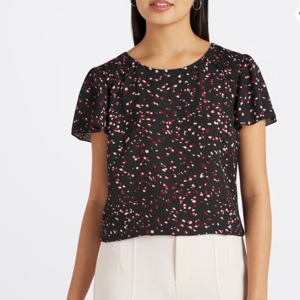 FORTUNE + IVY - Dondria Mixed Material Flutter Sleeve Blouse